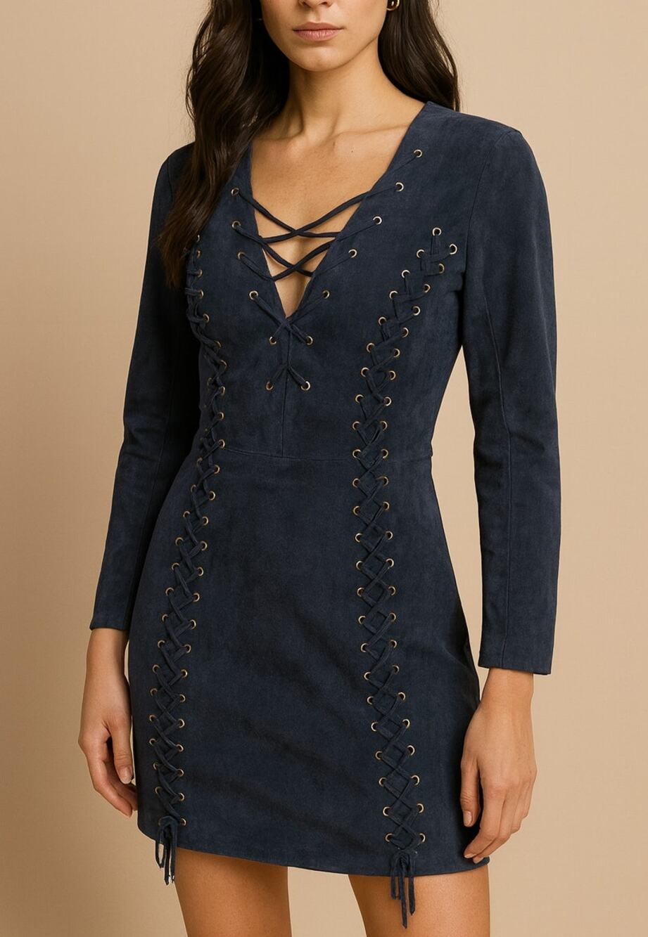 Intermix Womens Suede Leather Lace Up Dress Small Blue Y2K Biker Edgy Designer